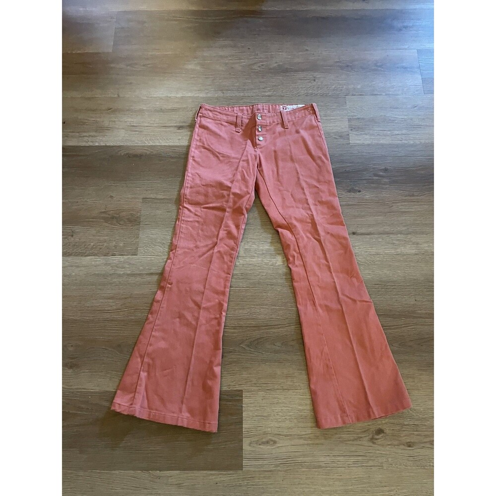 VTG 70s Viceroy Bell Bottom Jeans Salmon Pink Coral Flare High Rise Boho Small